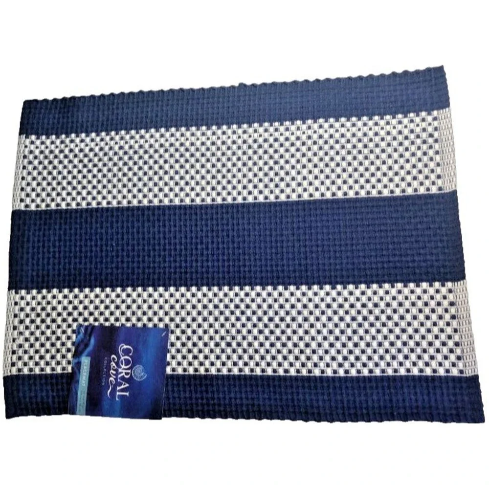 Coral Cove Fabric Placemats Set of 4 Navy White 19x14 Cotton Tropical Beach